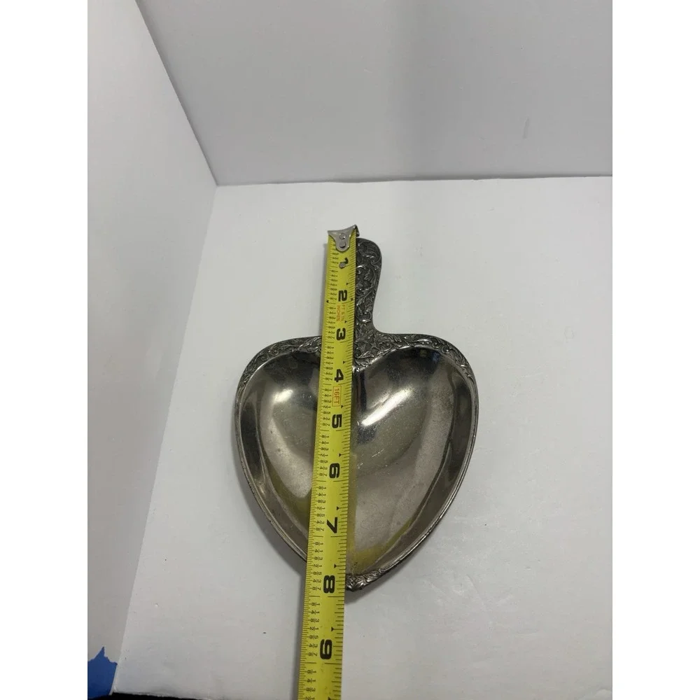 Vintage Victorian Style Silver Plated Floral Heart Candy Trinket Dish‎ Pan Japan